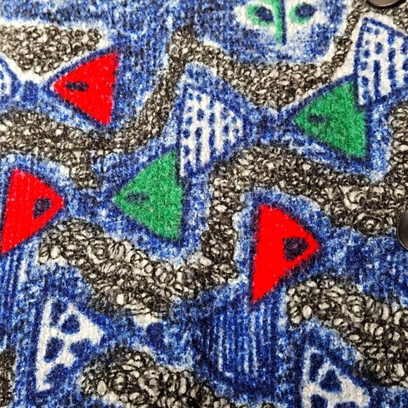 Damee Inc Wearable Art Vintage Blue Abstract Floral 3/4 Sleeve Swing Coat Jacket - Picture 6 of 12